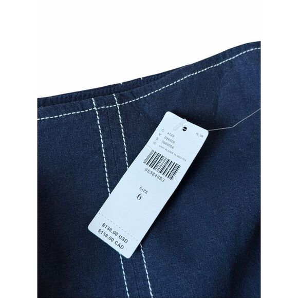 Anthropologie Pants NEW Linen Extended Waist Cropped Wide Leg Navy Blue size 6 - Picture 6 of 14